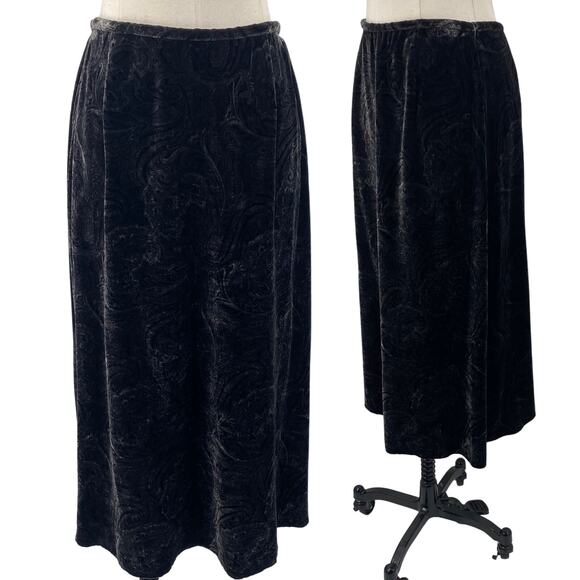 Vintage 90s Talbots Velvet Skirt Burnout Paisley Pattern Silk Blend Black 8 P - Picture 1 of 8